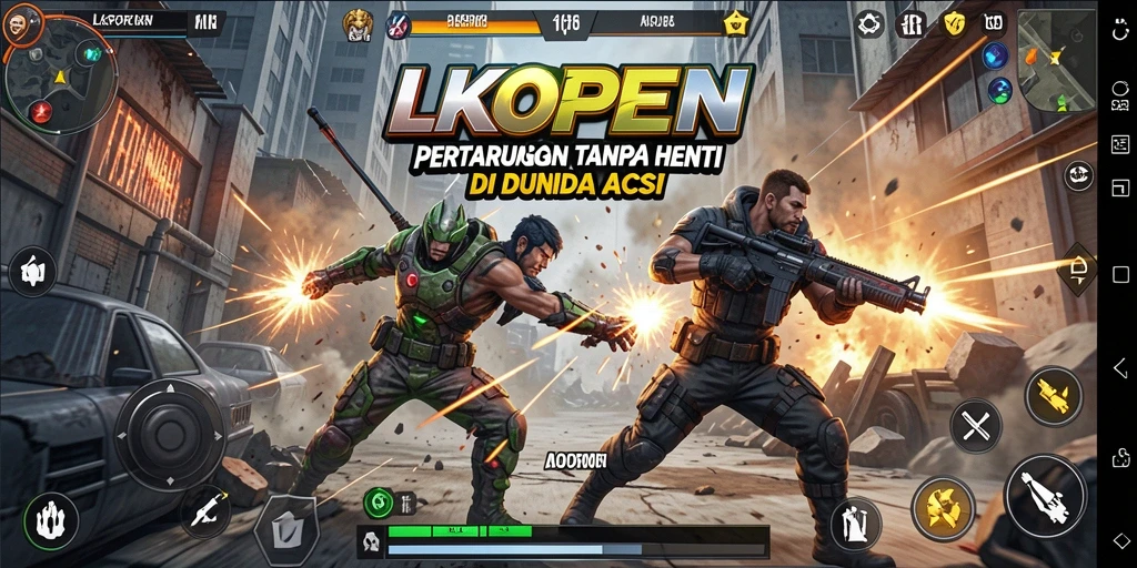 Tampilan gameplay seru LKOPEN dengan pertarungan aksi mendebarkan.